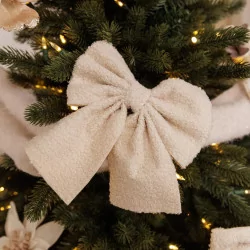 Nœud Tissu Bouclette Crème 25x25 cm | Déco de Noël Douce