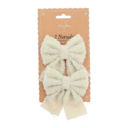 Lot 2 Nœuds Tissu Bouclette Crème 12x12 cm | Déco de Noël Douce