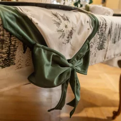 Chemin de Table Velours Vert Anglais 35x240cm Bouts Nœuds | Chic