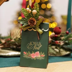 Branche Authentique Vert, Brun & Or 12cm | Déco Table Noël