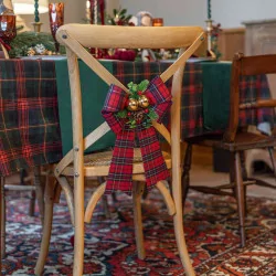 Nœud Tartan Rouge Vert & Or 26x41cm | Déco Noël Authentique