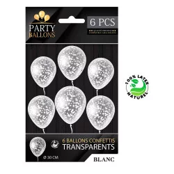 SACHET 6 BALLONS CONFETTIS BLANC
