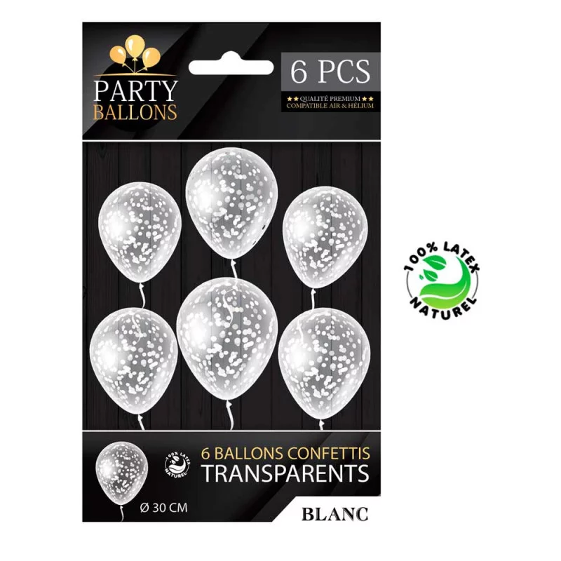 SACHET 6 BALLONS CONFETTIS BLANC