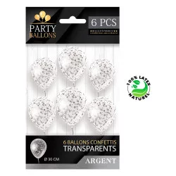 SACHET 6 BALLONS CONFETTIS ARGENTE