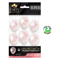 SACHET 6 BALLONS CONFETTIS ROSE DORE