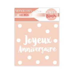 SERVIETTES ANNIVERSAIRE X12 BLUSH