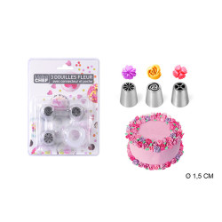 SET DE 3 DOUILLES FLEURS INOX