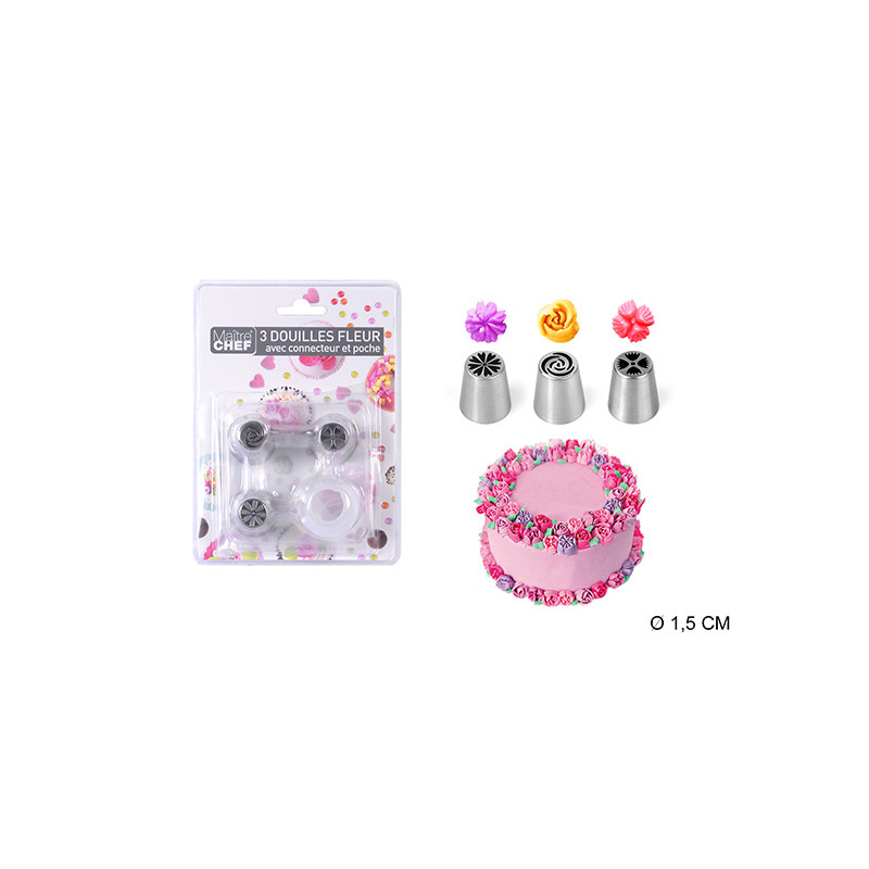 SET DE 3 DOUILLES FLEURS INOX