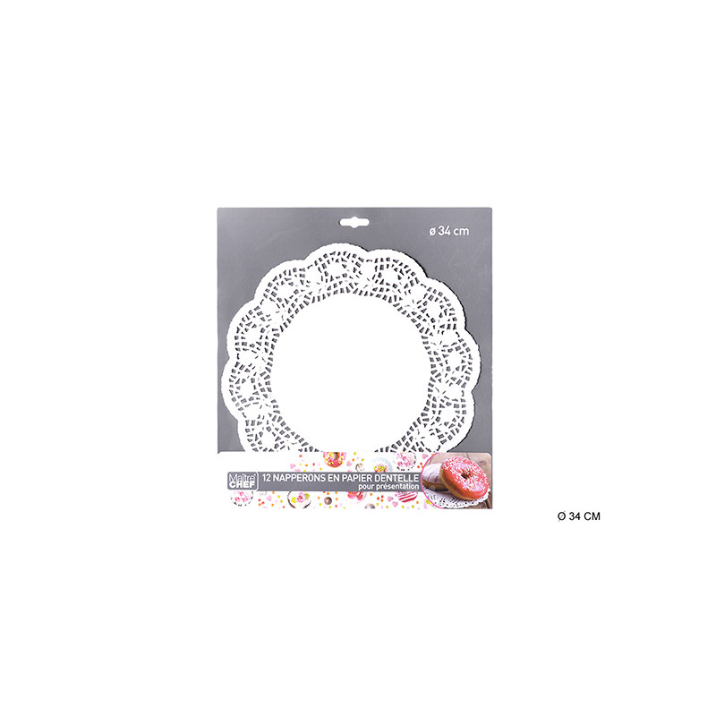 12 PIÈCES PAPIER DENTELLE ROND BLANC D34cm