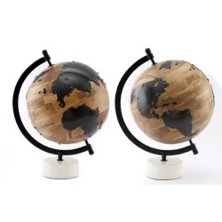 GLOBE BOIS SUR PIED EN MARBRE 43X34CM