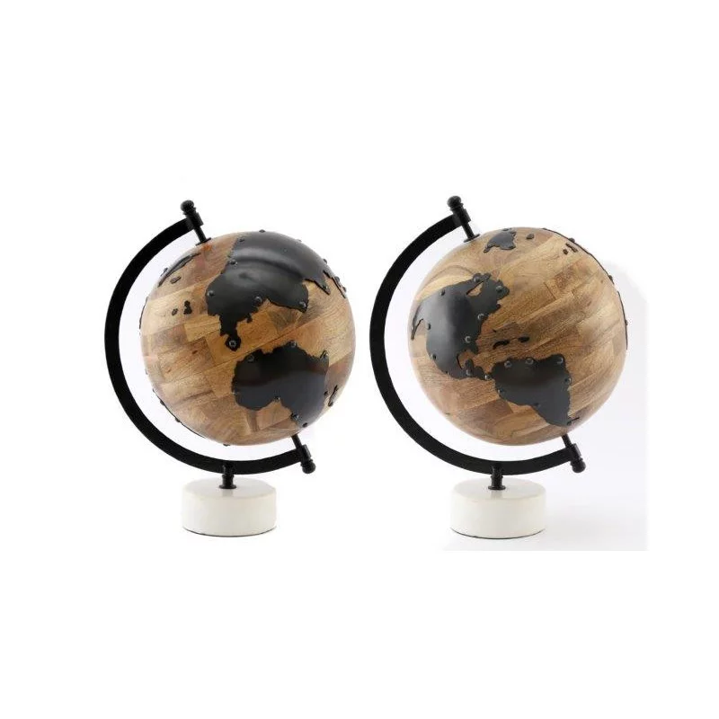 GLOBE BOIS SUR PIED EN MARBRE 43X34CM