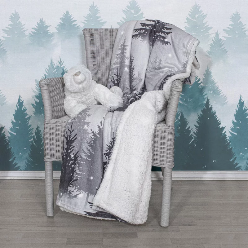 PLAID FORÊT IMPRIMÉ MOUTON AVEC SAC A DOS 152x150cm