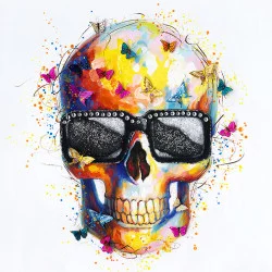 TOILE TETE DE MORT AUX PAPILLONS 100X100