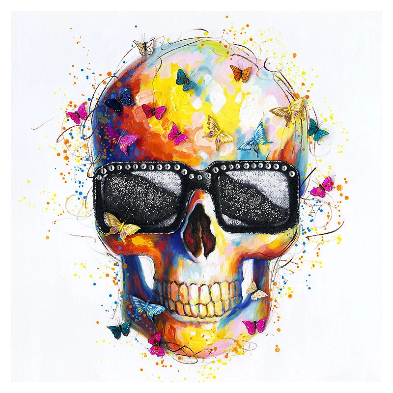 TOILE TETE DE MORT AUX PAPILLONS 100X100