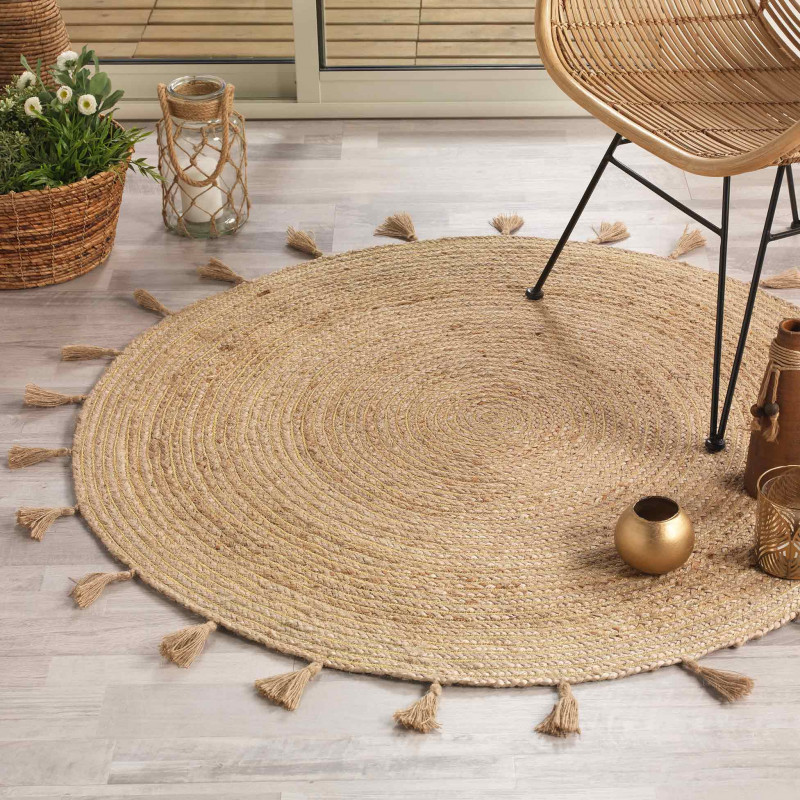 TAPIS SANDA OR D120 CM JUTE UNI+LUREX+PO
