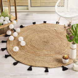 TAPIS SHIRA NOIR D120 CM JUTE UNI+POMPON