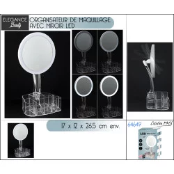 MIROIR LED AVEC RANGEMENT MAQUILLAGE-16.9X11.9X26.5CM ENV.